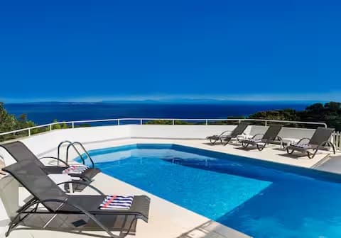 Private pool with panoramic sea views at women's retreat villa in Zakynthos
